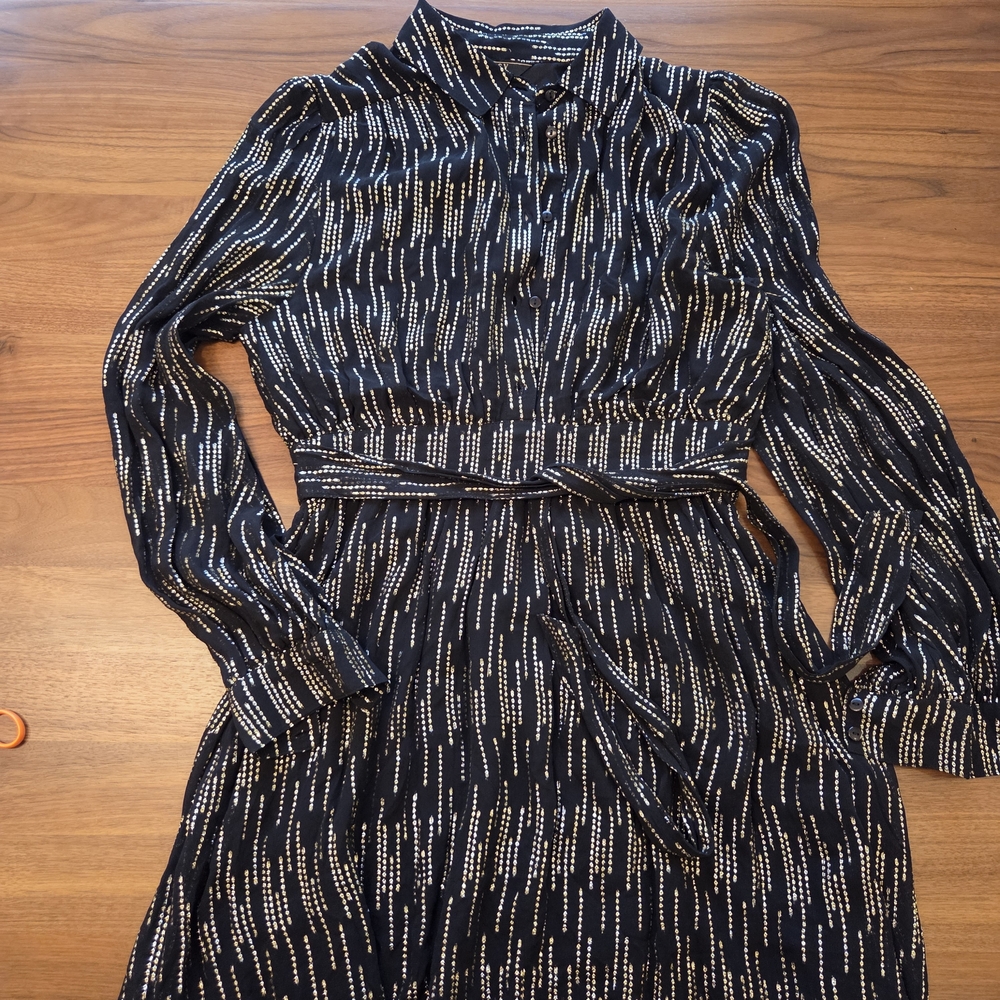 New Lipsy London Metallic Stripe Shirt Dress Black, NWT Gold Silver, Size 6 - Picture 6 of 6
